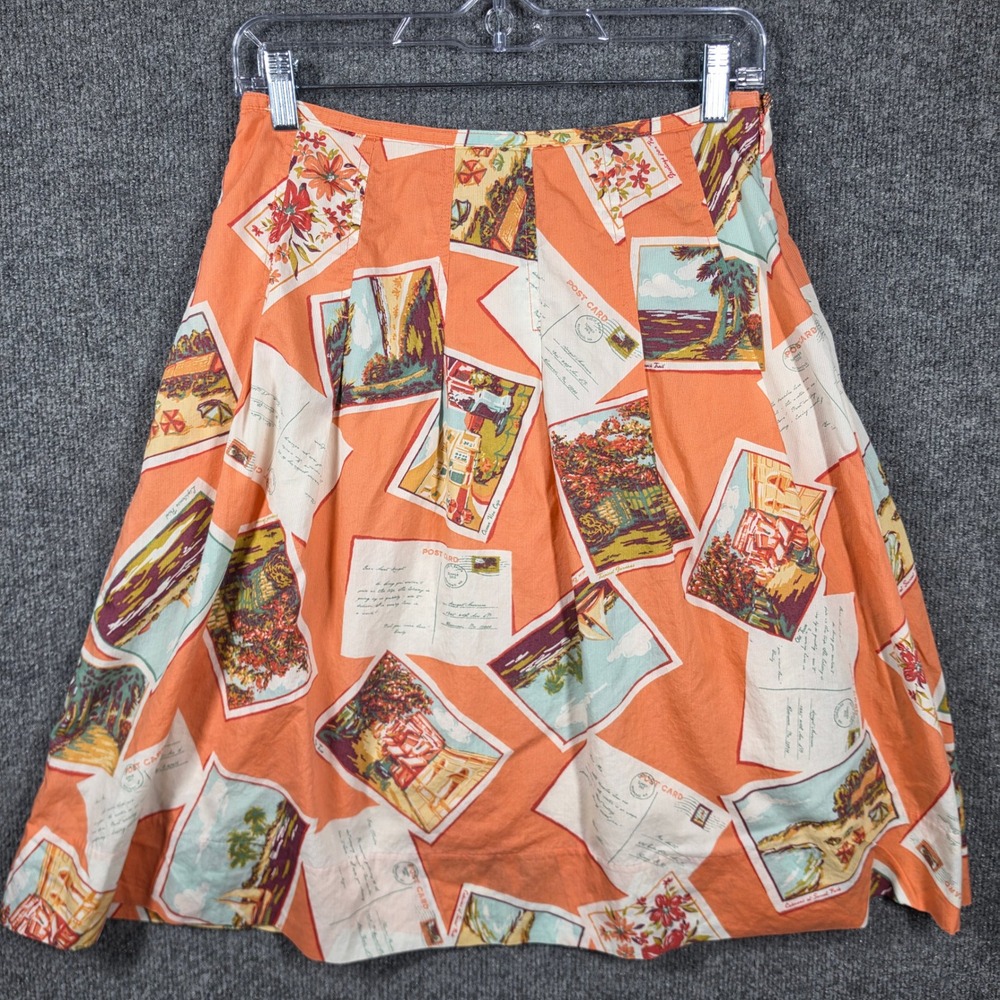 Eddie Bauer Skirt‎ Womens 4 Vintage A Line Postcard Print Tropical Midi Coastal
